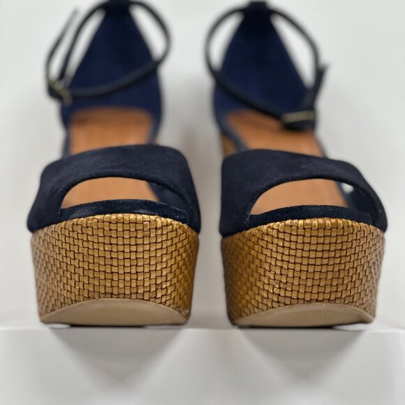 Mr. Cat Peep Toe Suede Sandals Wedge High Heels Woven Platform Shoes Size 6 - Picture 16 of 16